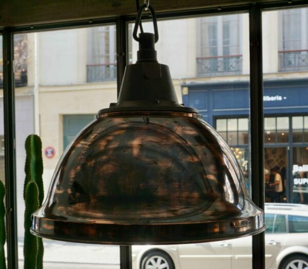 Holophane cloche industrielle en cuivre et fonte