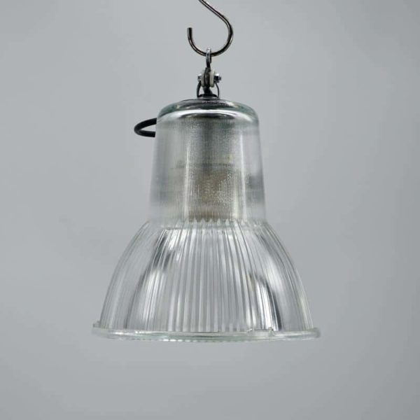 Small industrial Holophane glass pendant light