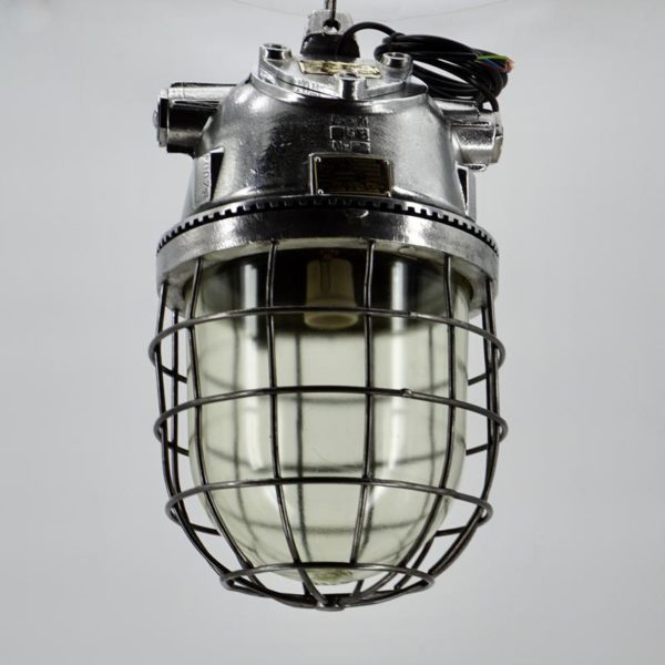 Lampe indus a suspendre en aluminium argenté