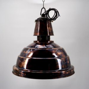Très grande lampe industrielle ancienne en cuivre