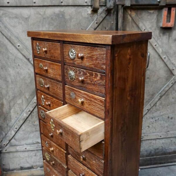 Wooden workshop cabinet with drawers