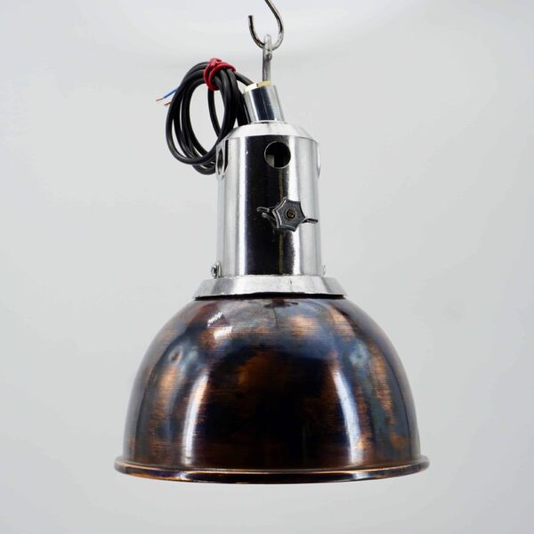 Suspension verre Holophane et vieux cuivre