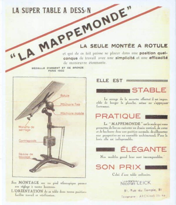 Publicité pour la table à dessin Mappemonde