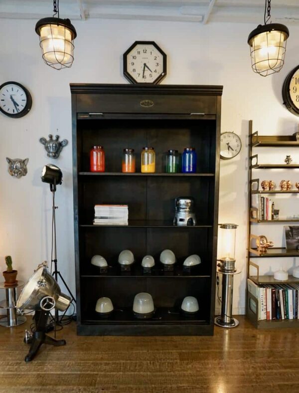 Vintage curtained workshop cabinet with key