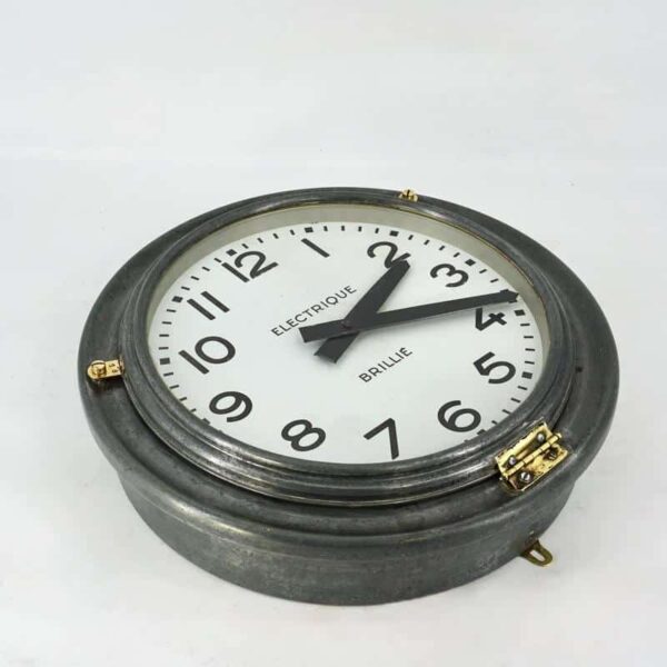 Old zinc factory clock, Brillié brand, circa 1920