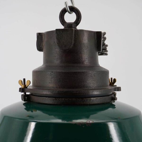 Antique reconditioned industrial lamp in enamelled sheet metal