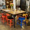 Antique wood and metal industrial table