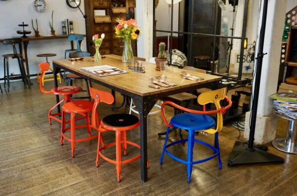 Antique wood and metal industrial table