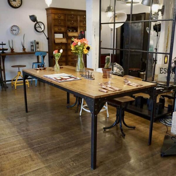 Antique riveted wood and metal table