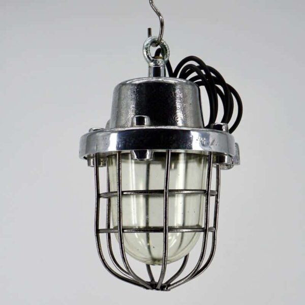 Lampe vintage industrielle de plafond avec grille et verre