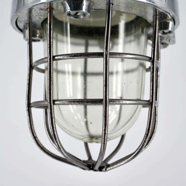 Vintage industrial ceiling lamp with grid and glass