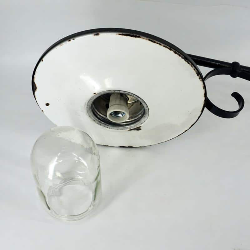 Antique industrial lamp with glass and enameled sheet metal