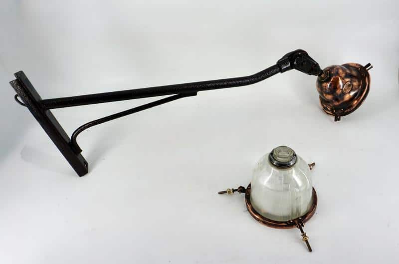 Very old Holophane copper lamp with double glass