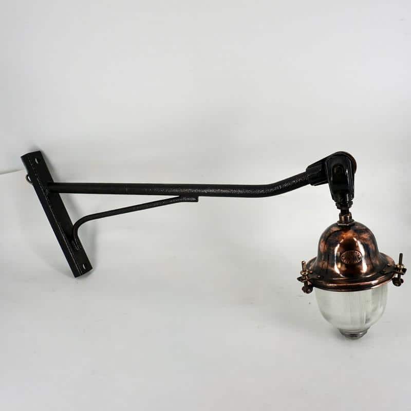 Très ancienne lampe Holophane en cuivre avec double verre