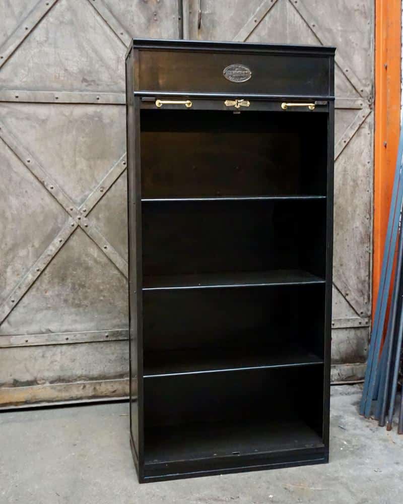 1930s patinated metal roller-shutter cabinet