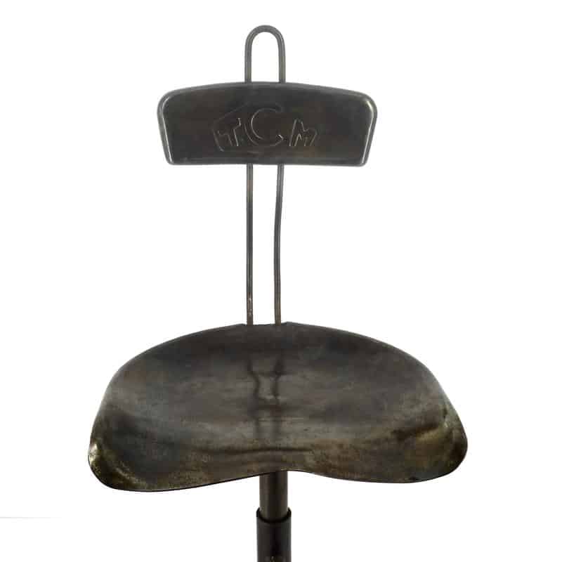 Chaise d’atelier réglable en hauteur avec assise en métal embouti