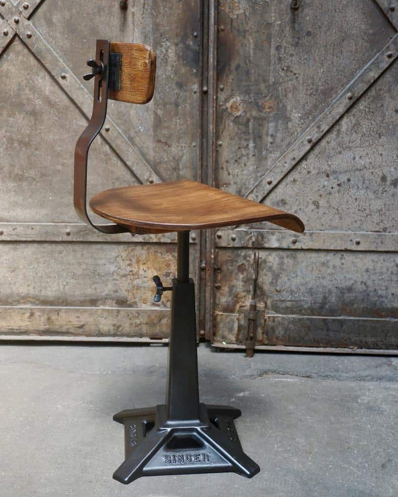 Antique adjustable industrial chair in wood and metal